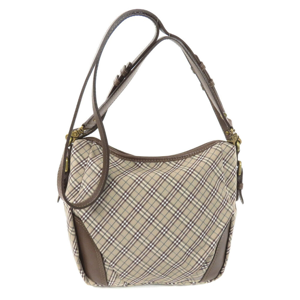 Burberry Leather Canvas Blue Bag Label Shoulder